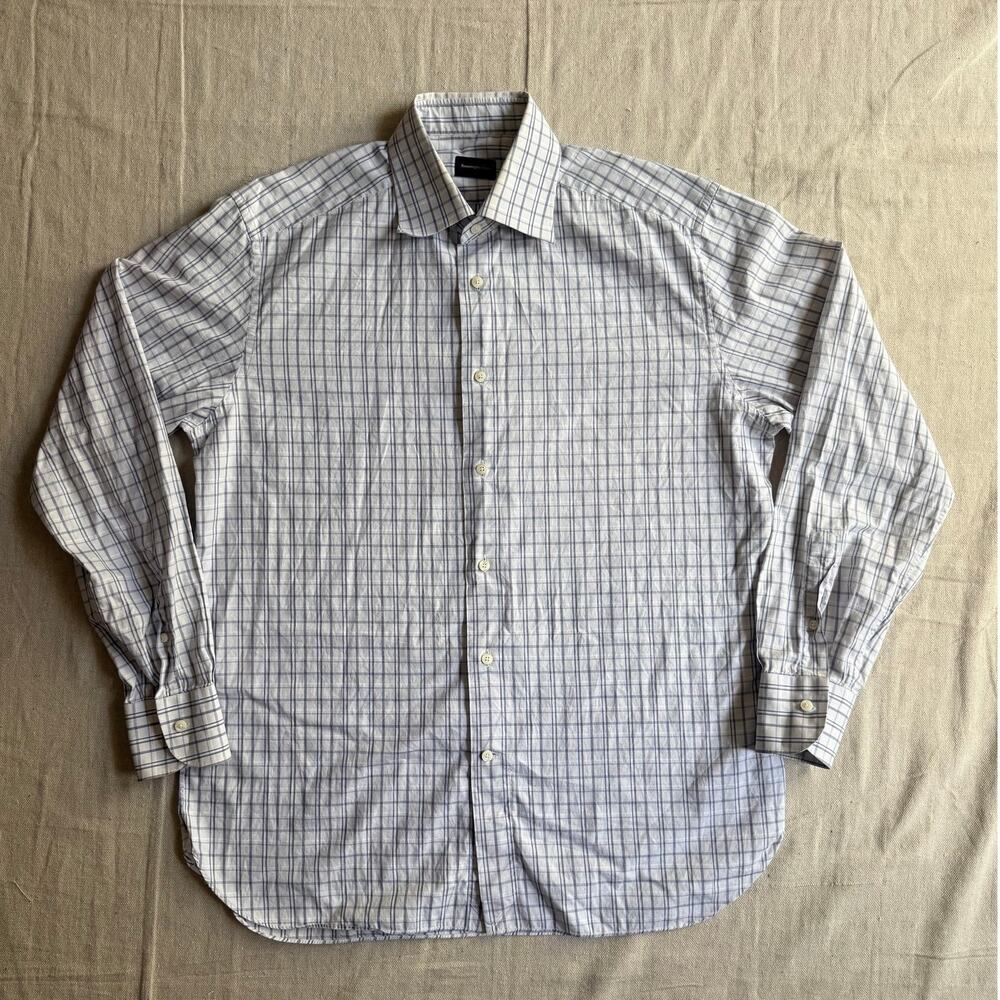 Ermenegildo Zegna Dress Shirt Men's M 41/16 Regular Fit Cotton Plaid Check White